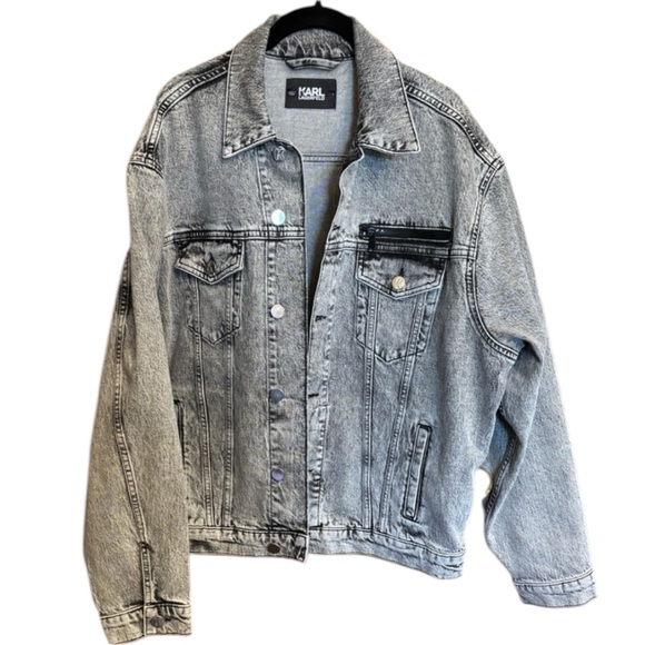 Karl Lagerfeld Washed Black Denim Jacket with Logo Hardware - Picture 4 of 4